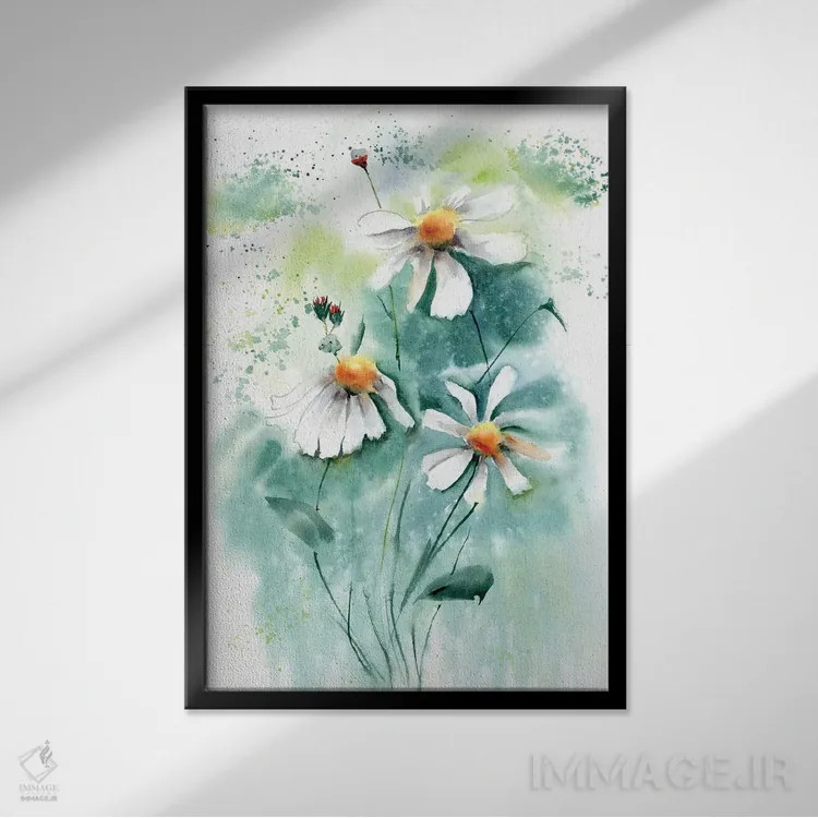 تابلو دکوراتیو گل های بابونه ۱ اثر الگا چفرانوف - نمای قابدار مشکی