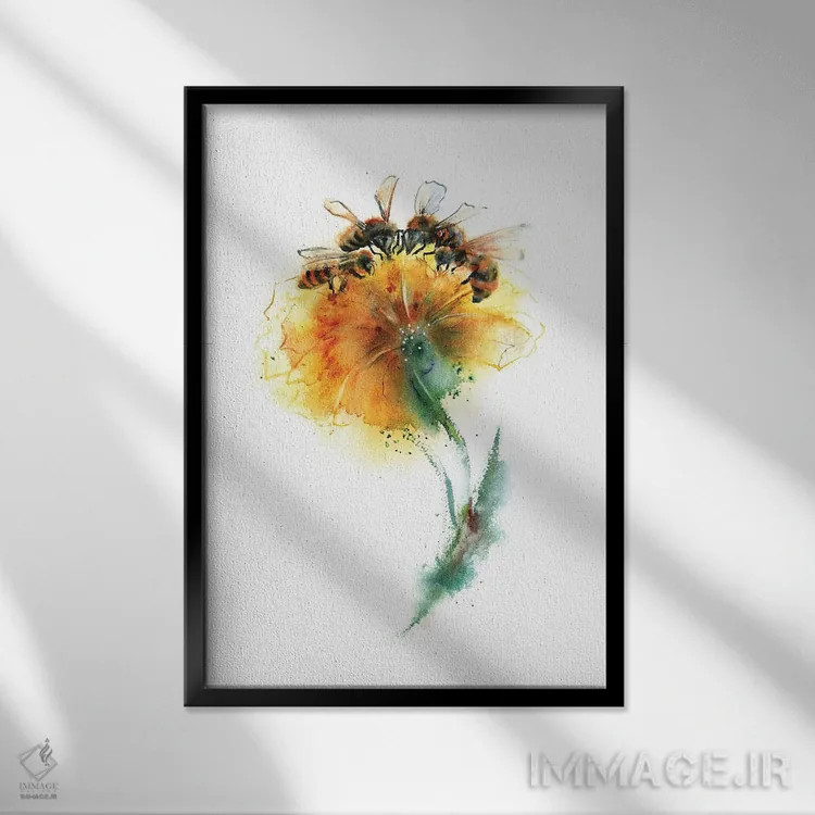 تابلو دکوراتیو سه زنبور و گل اثر الگا چفرانوف - نمای قابدار مشکی