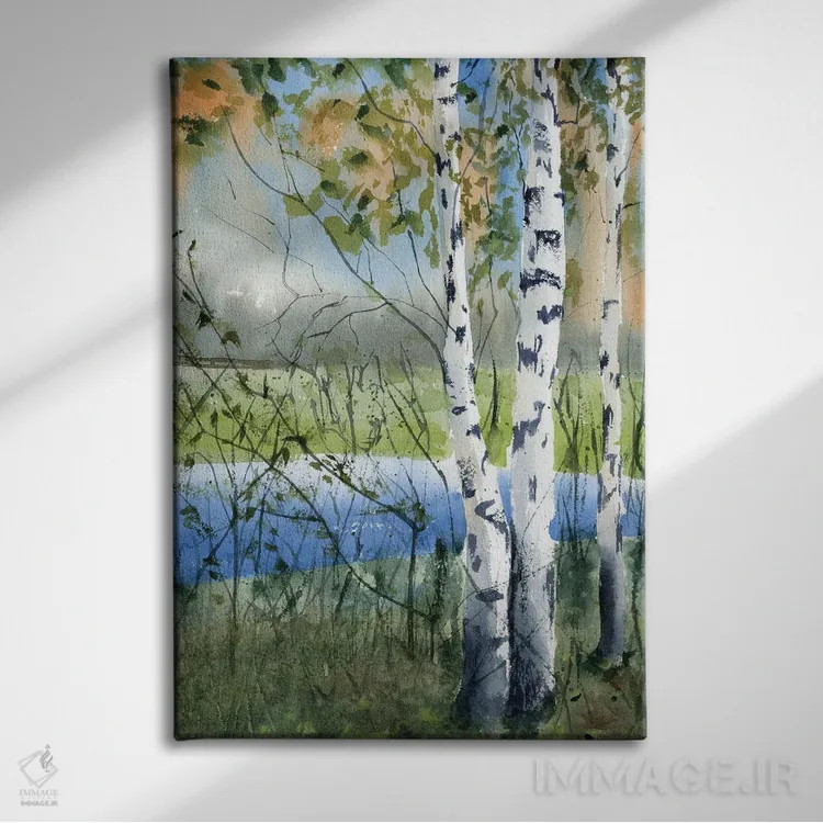تابلو دکوراتیو درختان توس ۲ اثر الگا چفرانوف - نمای روبهرو روی دیوار
