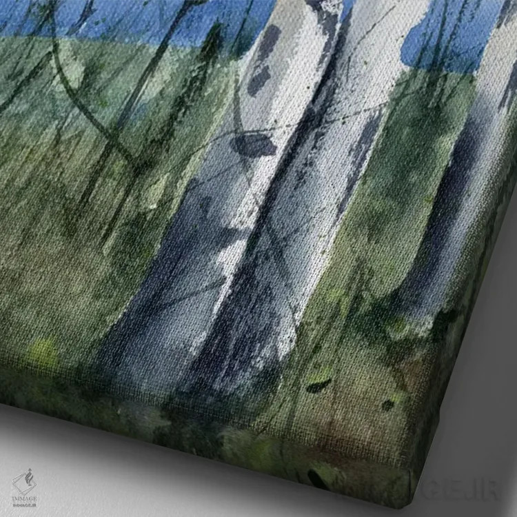 تابلو دکوراتیو درختان توس ۲ اثر الگا چفرانوف - نمای نزدیک بافت بوم