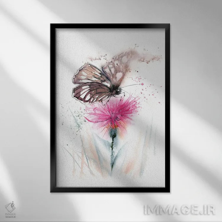 تابلو دکوراتیو پروانه و خار اثر الگا چفرانوف - نمای قابدار مشکی