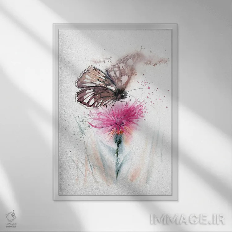 تابلو دکوراتیو پروانه و خار اثر الگا چفرانوف - نمای قابدار سفید