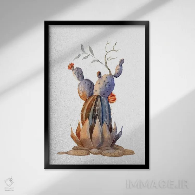 تابلو دکوراتیو کاکتوس ۲ اثر الگا چفرانوف - نمای قابدار مشکی