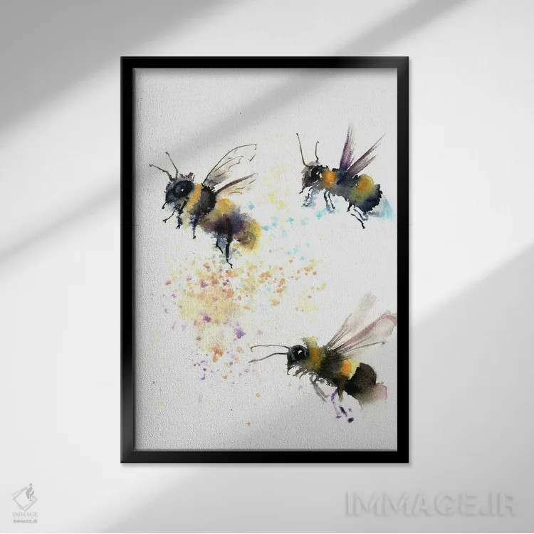 تابلو دکوراتیو سه زنبور اثر الگا چفرانوف - نمای قابدار مشکی