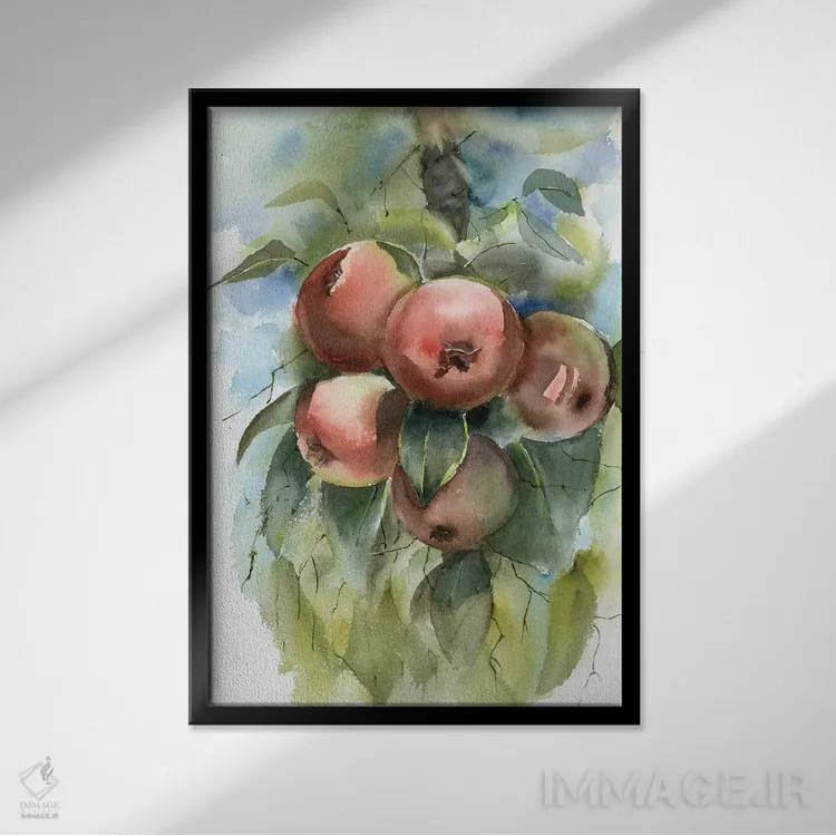 تابلو دکوراتیو شاخه سیب اثر الگا چفرانوف - نمای قابدار مشکی