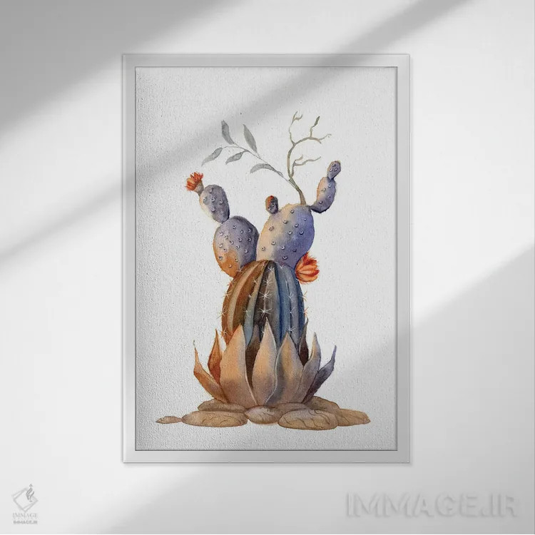 تابلو دکوراتیو کاکتوس ۲ اثر الگا چفرانوف - نمای قابدار سفید