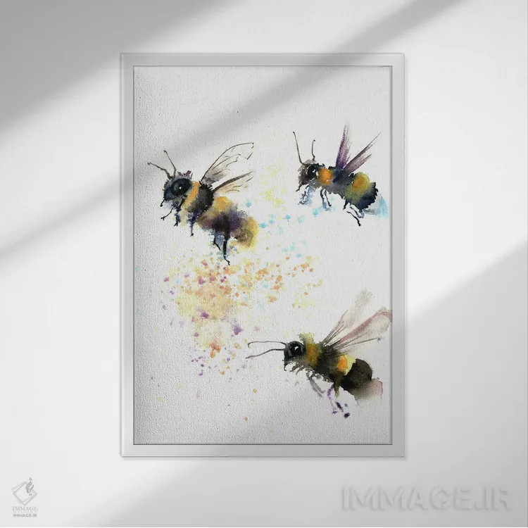 تابلو دکوراتیو سه زنبور اثر الگا چفرانوف - نمای قابدار سفید