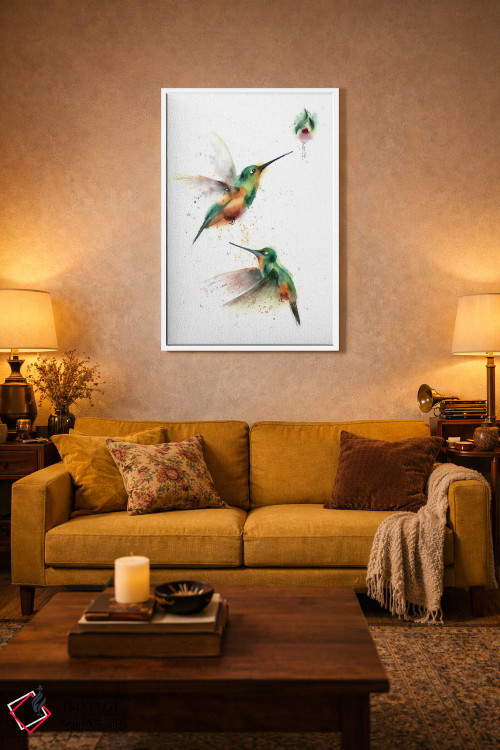 تابلو دکوراتیو دو مرغ مگس خوار پروازکننده اثر الگا چفرانوف - D2W