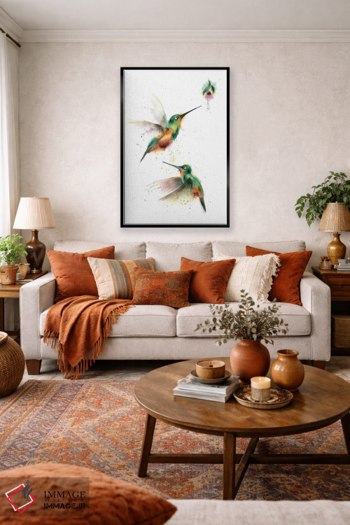 تابلو دکوراتیو دو مرغ مگس خوار پروازکننده اثر الگا چفرانوف - D3B