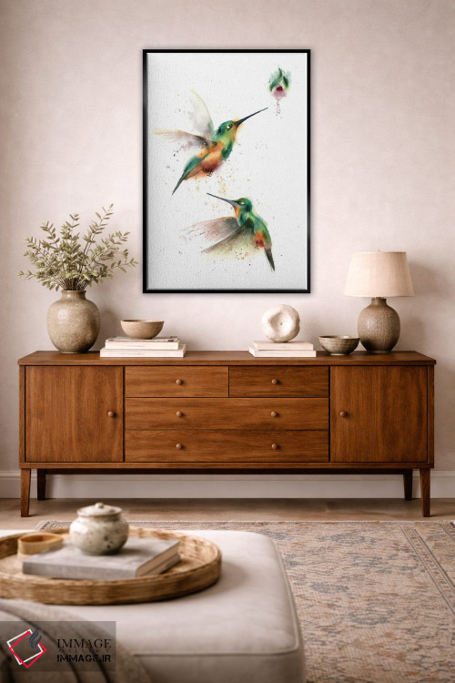 تابلو دکوراتیو دو مرغ مگس خوار پروازکننده اثر الگا چفرانوف - D4B