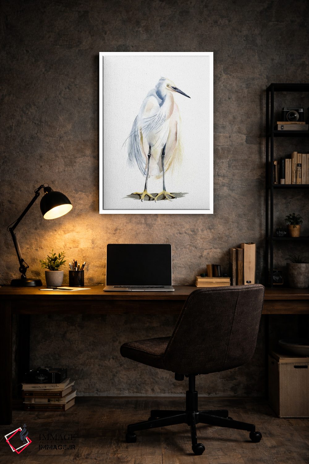 تابلو دکوراتیو مرغ آبکنار سفید اثر الگا چفرانوف - D6W