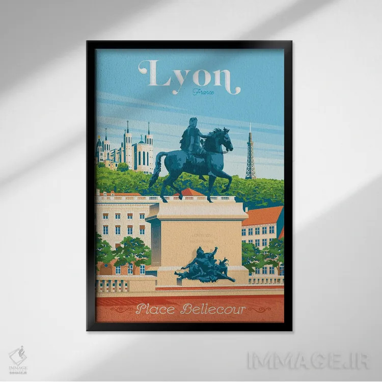 تابلو دکوراتیو پوستر سفر لیون فرانسه اثر اولا هوپ تراول پوسترز - نمای قابدار مشکی