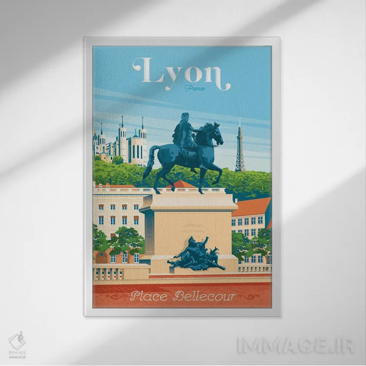تابلو دکوراتیو پوستر سفر لیون فرانسه اثر اولا هوپ تراول پوسترز - نمای قابدار سفید