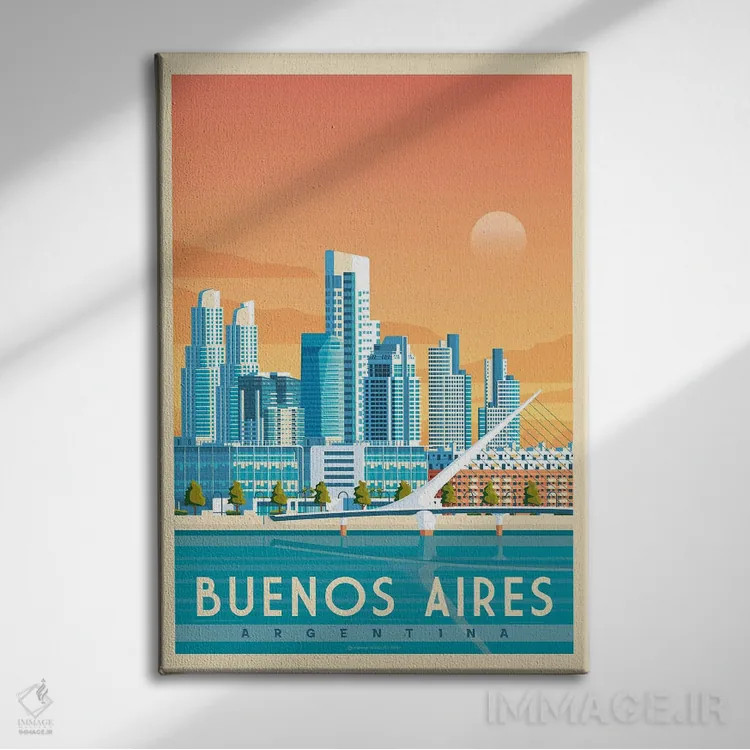 تابلو مدرن پوستر سفر بوینوس آیرس آرژانتین اثر اولا هوپ تراول پوسترز - نمای روبهرو روی دیوار