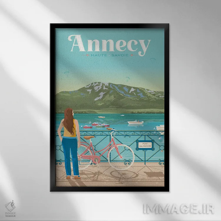 تابلو دکوراتیو تصویر سفر پل عشاق آنسی فرانسه اثر اولا هوپ تراول پوسترز - نمای قابدار مشکی