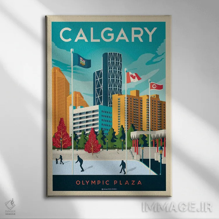 تابلو مدرن پوستر سفر کلگری آلبرتا اثر اولا هوپ تراول پوسترز - نمای روبهرو روی دیوار