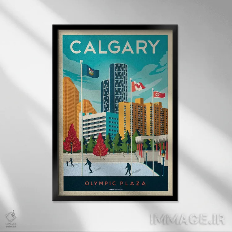 تابلو مدرن پوستر سفر کلگری آلبرتا اثر اولا هوپ تراول پوسترز - نمای قابدار مشکی