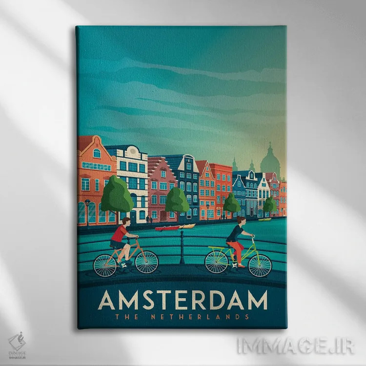 تابلو دکوراتیو تصویر سفر آمستردام هلند اثر اولا هوپ تراول پوسترز - نمای روبهرو روی دیوار