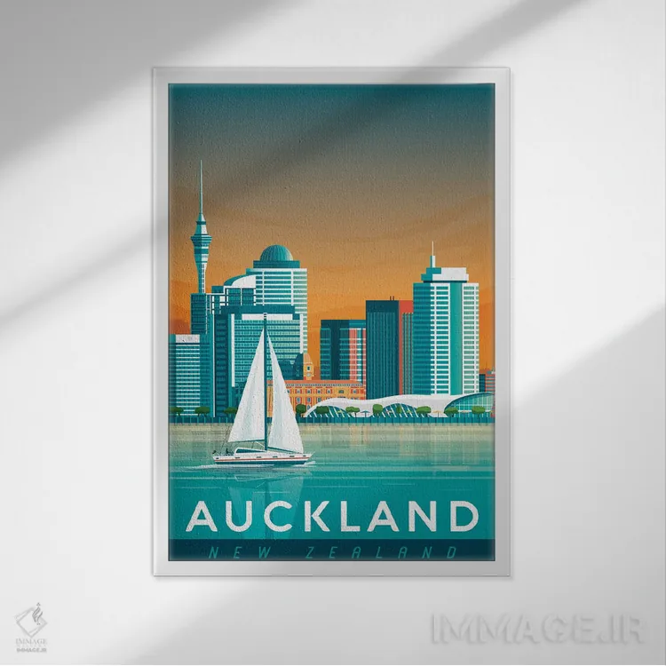 تابلو دکوراتیو تصویر سفر آوکلند نیوزیلند اثر اولا هوپ تراول پوسترز - نمای قابدار سفید