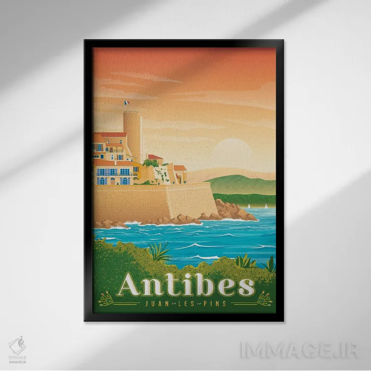 تابلو دکوراتیو تصویر سفر آنتیب ژوان له پین فرانسه اثر اولا هوپ تراول پوسترز - نمای قابدار مشکی