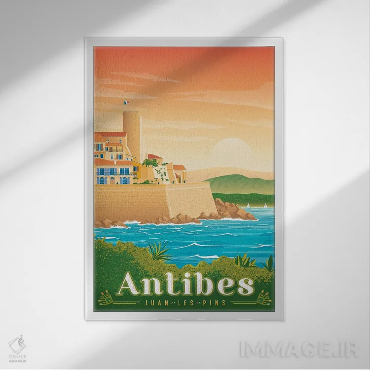 تابلو دکوراتیو تصویر سفر آنتیب ژوان له پین فرانسه اثر اولا هوپ تراول پوسترز - نمای قابدار سفید
