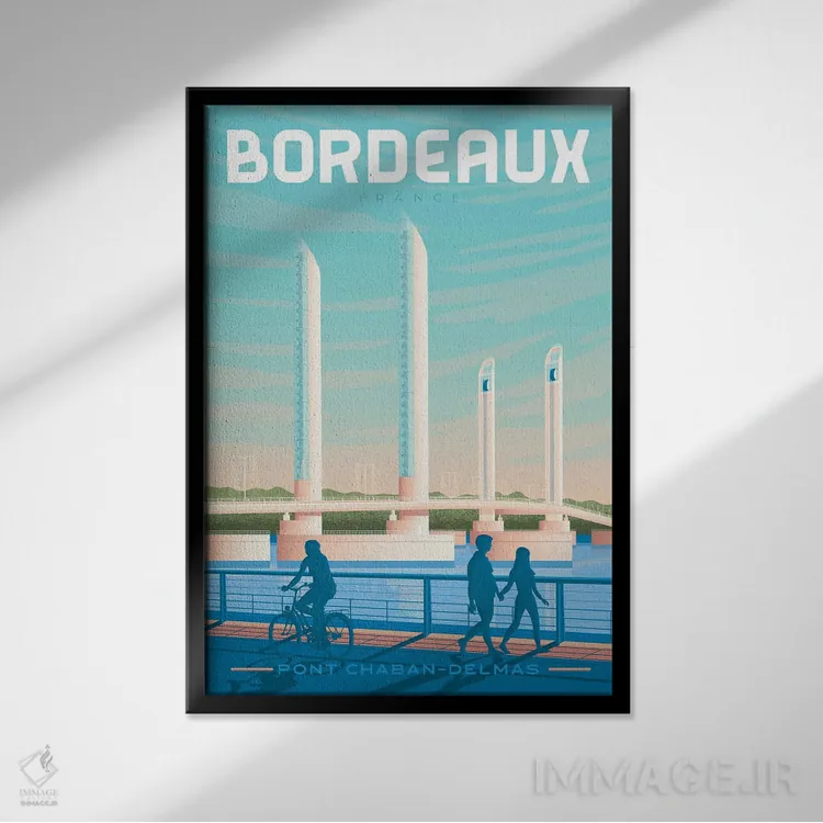 تابلو دکوراتیو تصویر سفر بوردو فرانسه اثر اولا هوپ تراول پوسترز - نمای قابدار مشکی