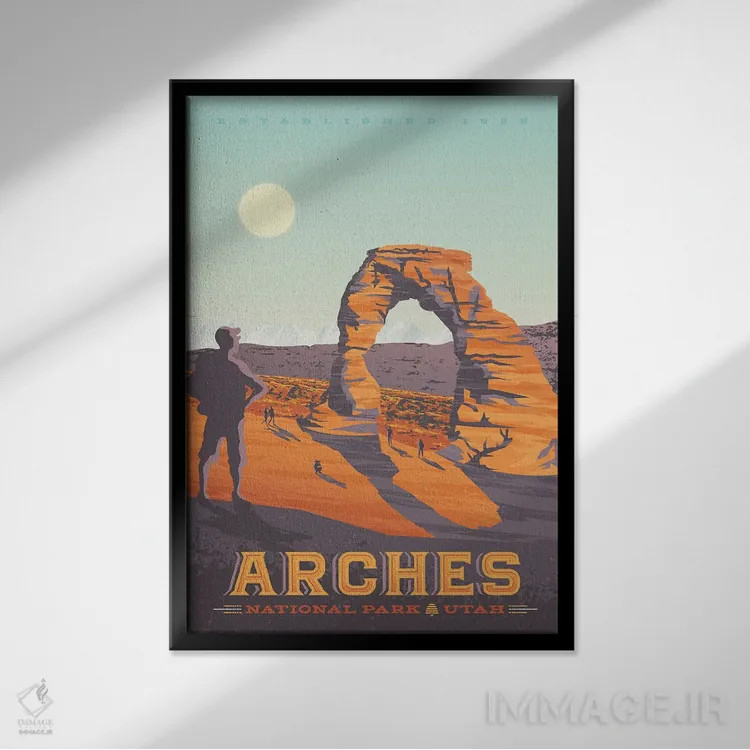 تابلو دکوراتیو تصویر سفر پارک ملی آرچز آمریکا اثر اولا هوپ تراول پوسترز - نمای قابدار مشکی