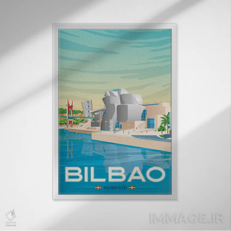 تابلو دکوراتیو تصویر سفر بیلبائو باسک کانتری اسپانیا اثر اولا هوپ تراول پوسترز - نمای قابدار سفید