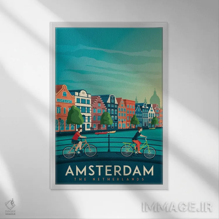 تابلو دکوراتیو تصویر سفر آمستردام هلند اثر اولا هوپ تراول پوسترز - نمای قابدار سفید