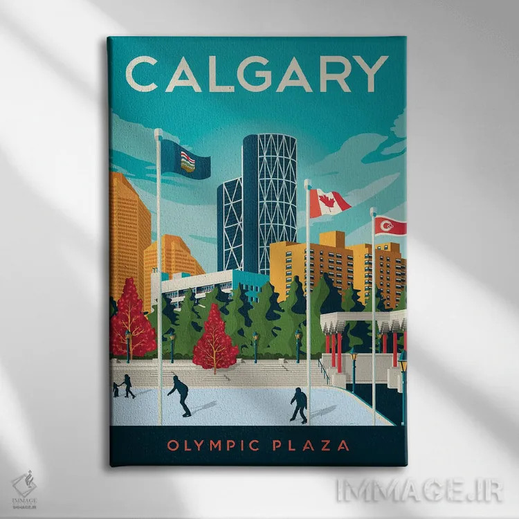 تابلو دکوراتیو تصویر سفر کلگری آلبرتا کانادا اثر اولا هوپ تراول پوسترز - نمای روبهرو روی دیوار