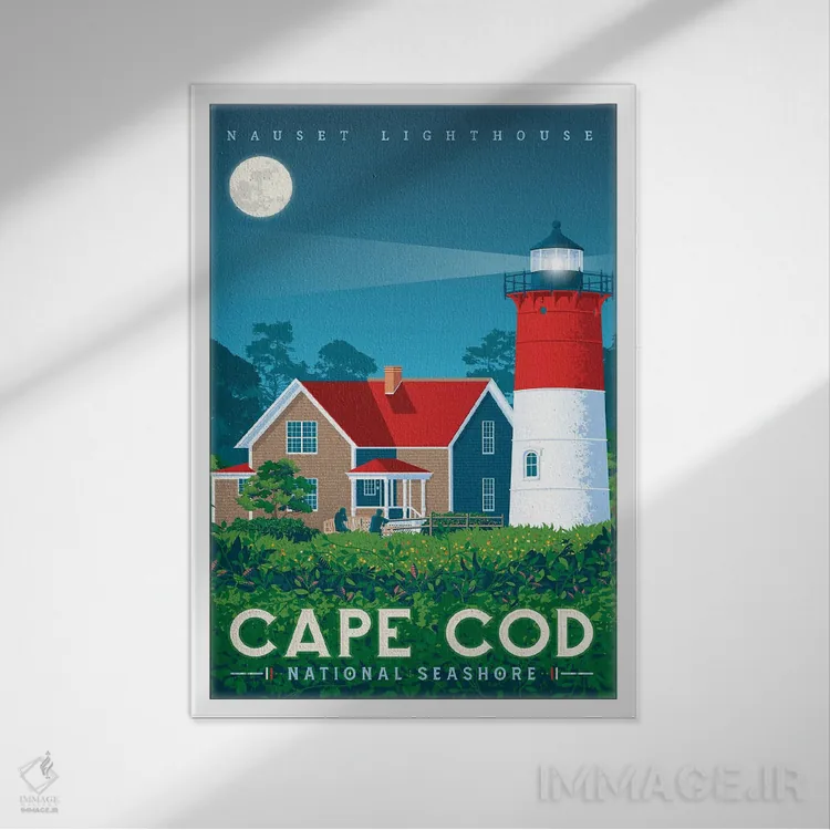 تابلو دکوراتیو تصویر سفر فانوس دریایی ناست کیپ کد آمریکا اثر اولا هوپ تراول پوسترز - نمای قابدار سفید