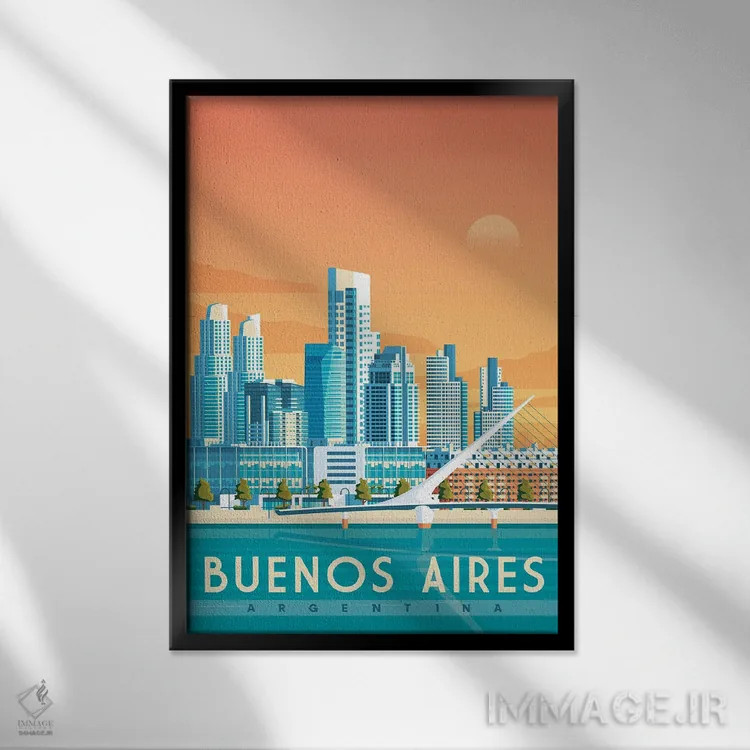 تابلو دکوراتیو تصویر سفر بوئنوس آیرس آرژانتین اثر اولا هوپ تراول پوسترز - نمای قابدار مشکی