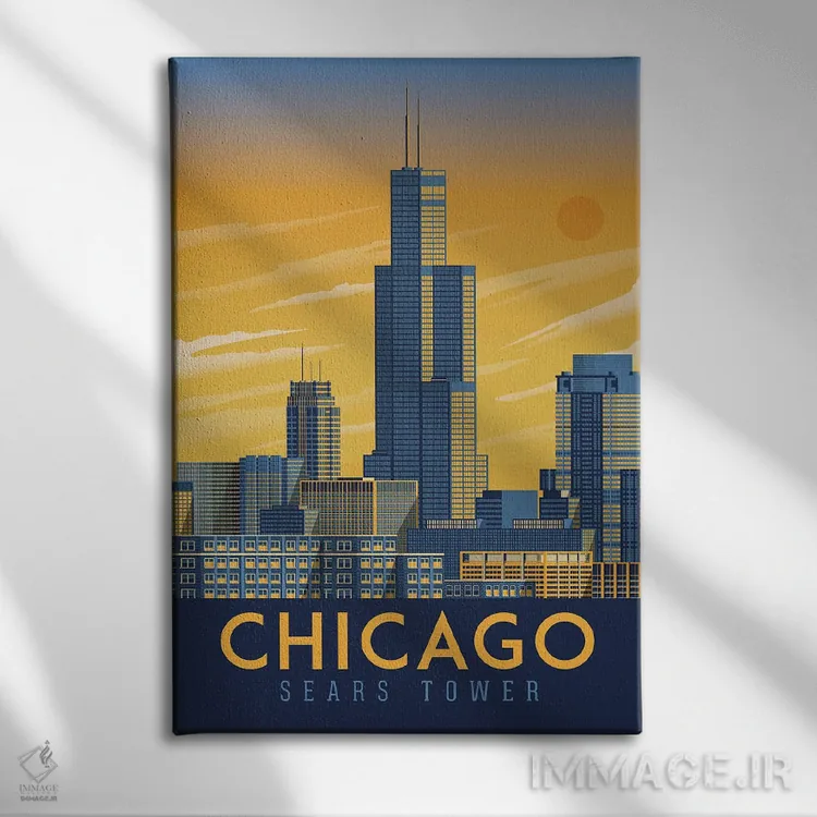 تابلو دکوراتیو تصویر سفر شیکاگو ایلینوی اثر اولا هوپ تراول پوسترز - نمای روبهرو روی دیوار