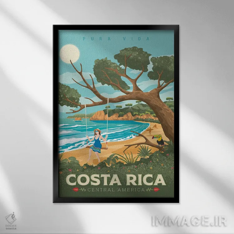 تابلو دکوراتیو تصویر سفر ساحل کاستاریکا اثر اولا هوپ تراول پوسترز - نمای قابدار مشکی