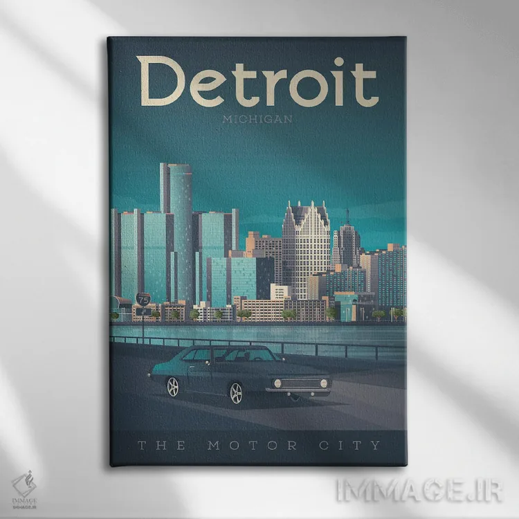 تابلو دکوراتیو تصویر سفر دیترویت میشیگان اثر اولا هوپ تراول پوسترز - نمای روبهرو روی دیوار