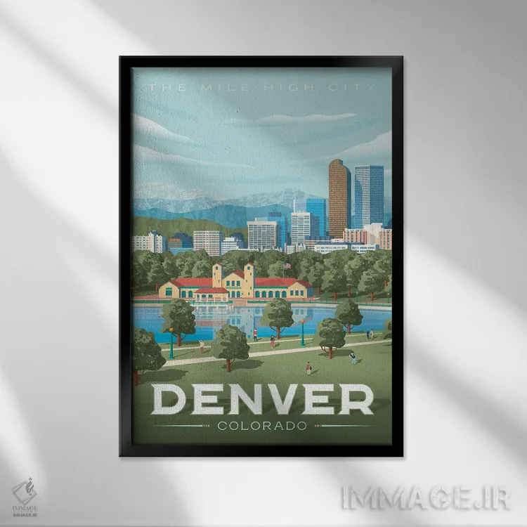 تابلو دکوراتیو تصویر سفر دنور کلرادو اثر اولا هوپ تراول پوسترز - نمای قابدار مشکی