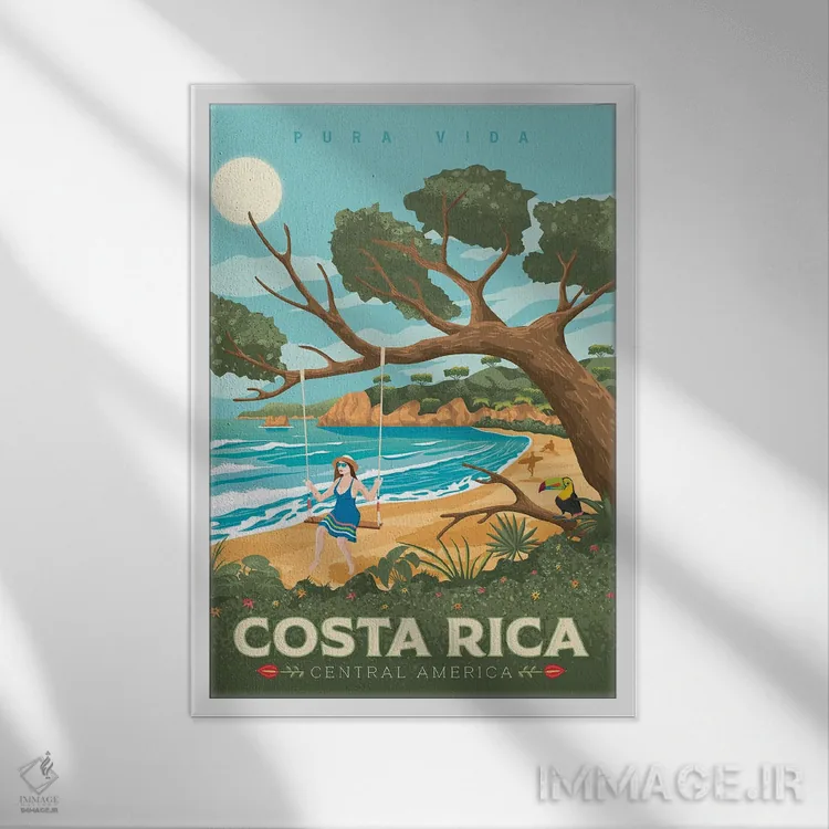 تابلو دکوراتیو تصویر سفر ساحل کاستاریکا اثر اولا هوپ تراول پوسترز - نمای قابدار سفید