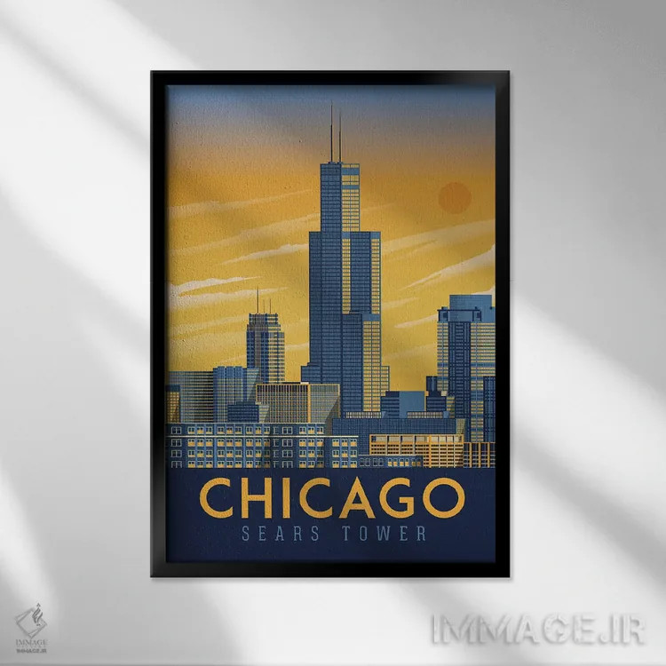 تابلو دکوراتیو تصویر سفر شیکاگو ایلینوی اثر اولا هوپ تراول پوسترز - نمای قابدار مشکی