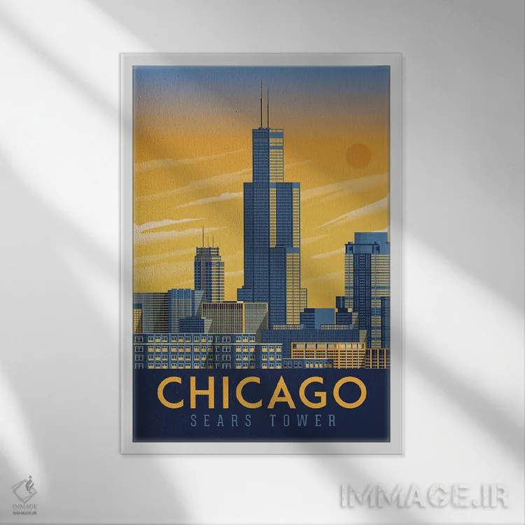 تابلو دکوراتیو تصویر سفر شیکاگو ایلینوی اثر اولا هوپ تراول پوسترز - نمای قابدار سفید