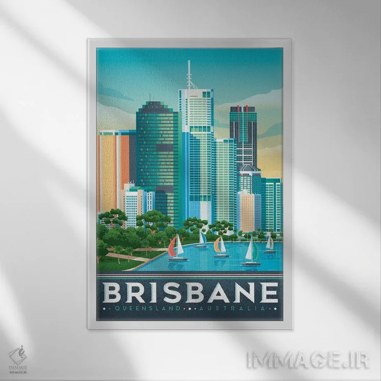 تابلو دکوراتیو تصویر سفر بریزبن استرالیا اثر اولا هوپ تراول پوسترز - نمای قابدار سفید