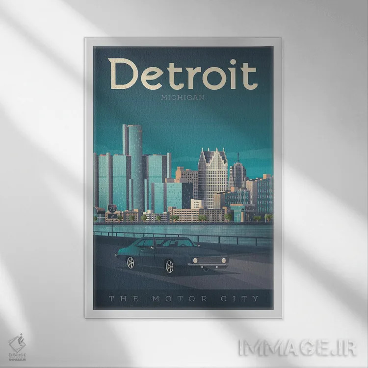 تابلو دکوراتیو تصویر سفر دیترویت میشیگان اثر اولا هوپ تراول پوسترز - نمای قابدار سفید