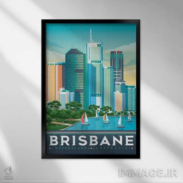 تابلو دکوراتیو تصویر سفر بریزبن استرالیا اثر اولا هوپ تراول پوسترز - نمای قابدار مشکی