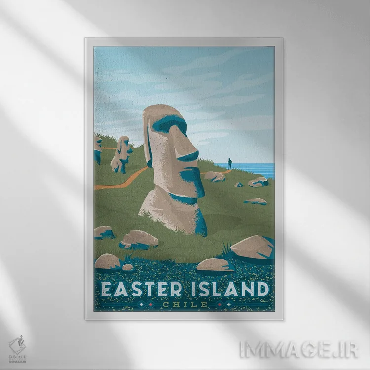 تابلو دکوراتیو جزیره ایستر شیلی اثر اولا هوپ تراول پوسترز - نمای قابدار سفید