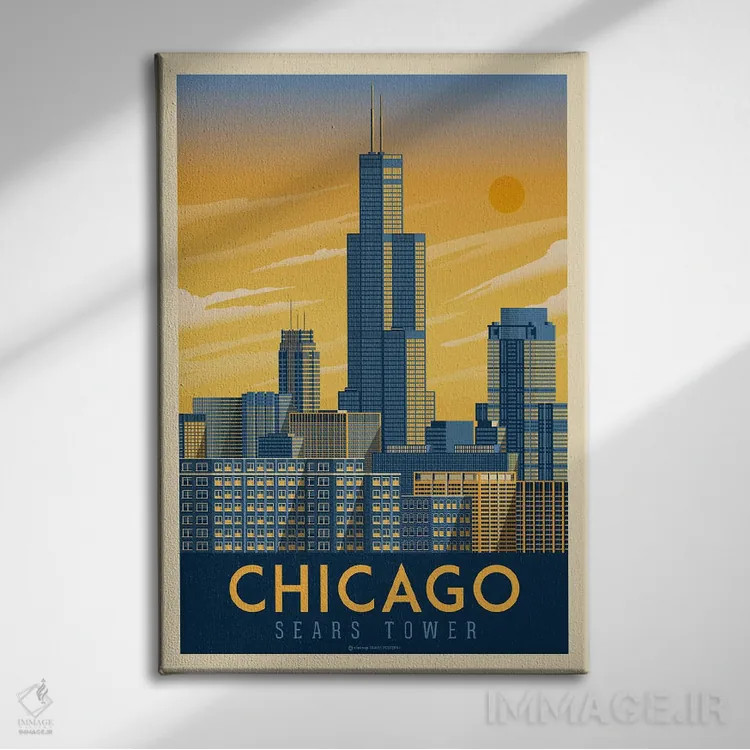 تابلو مدرن شیکاگو ایلینوی اثر اولا هوپ تراول پوسترز - نمای روبهرو روی دیوار