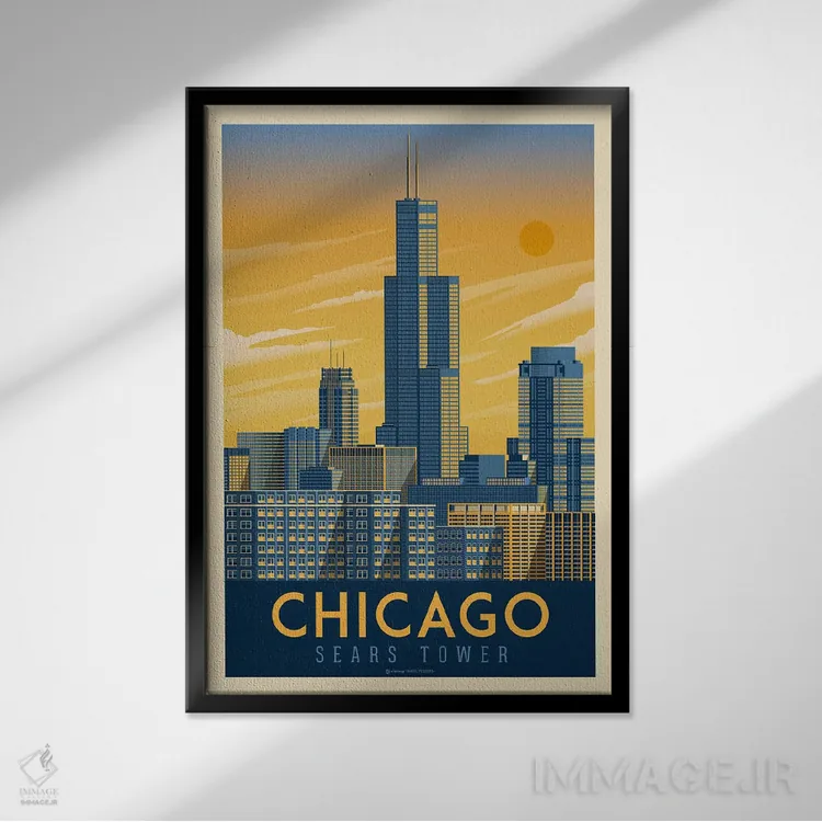 تابلو مدرن شیکاگو ایلینوی اثر اولا هوپ تراول پوسترز - نمای قابدار مشکی