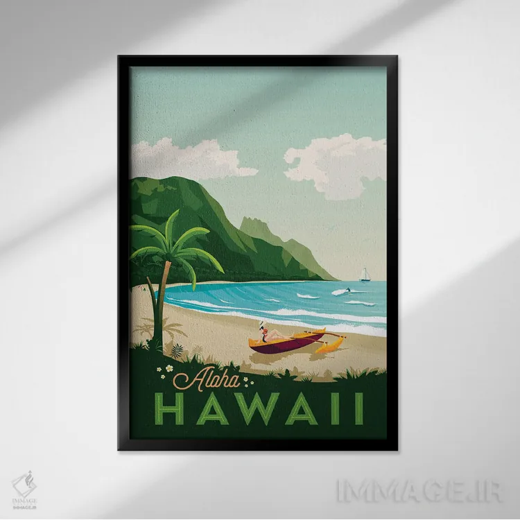 تابلو دکوراتیو جزیره هاوایی ایالات متحده اثر اولا هوپ تراول پوسترز - نمای قابدار مشکی