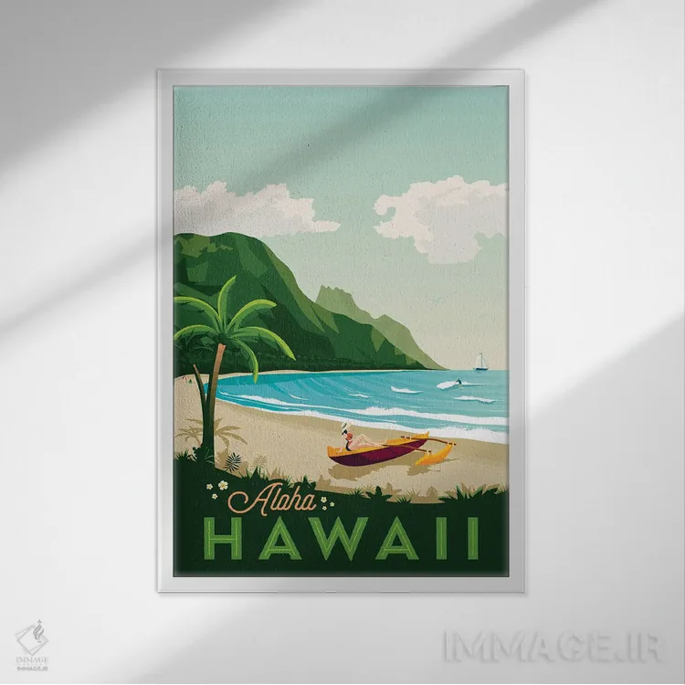 تابلو دکوراتیو جزیره هاوایی ایالات متحده اثر اولا هوپ تراول پوسترز - نمای قابدار سفید