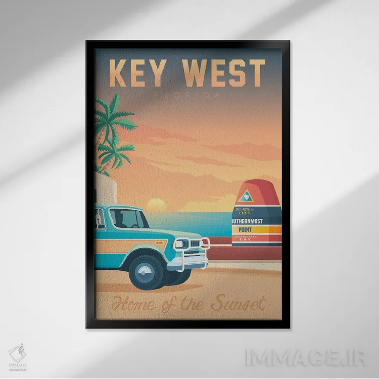 تابلو دکوراتیو کی وست جنوبی ترین شناور فلوریدا ایالات متحده اثر اولا هوپ تراول پوسترز - نمای قابدار مشکی