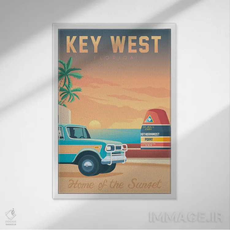 تابلو دکوراتیو کی وست جنوبی ترین شناور فلوریدا ایالات متحده اثر اولا هوپ تراول پوسترز - نمای قابدار سفید