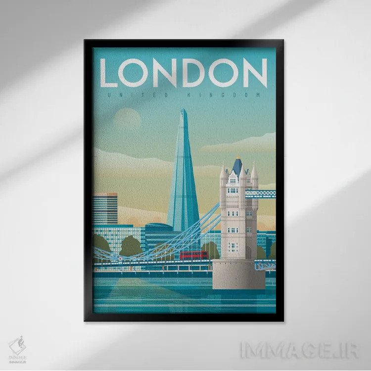 تابلو دکوراتیو لندن برج پل انگلستان اثر اولا هوپ تراول پوسترز - نمای قابدار مشکی